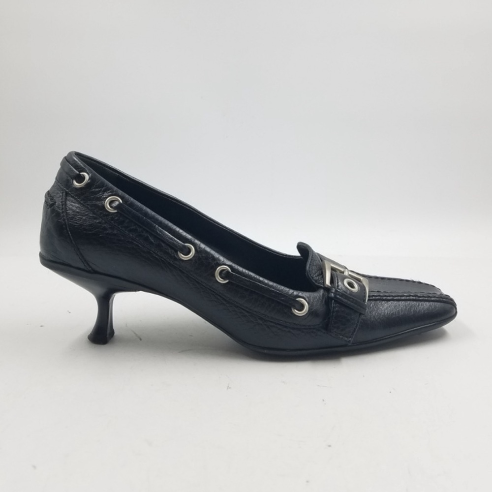 Prada Black Kitten Heels with the sickest buckle decals (size 36.5)